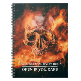Halloween Activity Book. Flaming skull in space Anteckningsbok