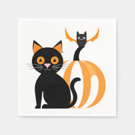 Halloween Adsible Black Cat Pumpkin och Fladdermus Pappersservett