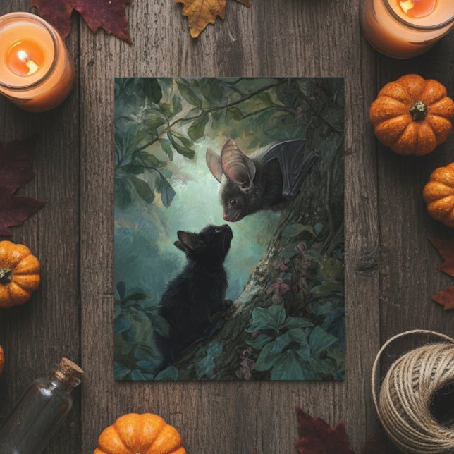 Halloween Adsible Kitten träffar Fladdermus Vykort (Skapare uppladdad)