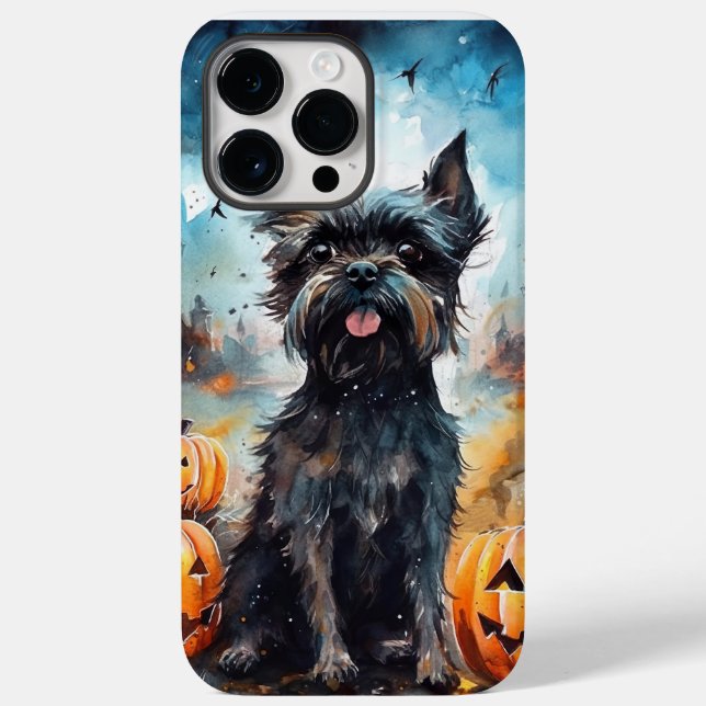 Halloween Affenpinscher Med Pumpa Skräck (Baksida)
