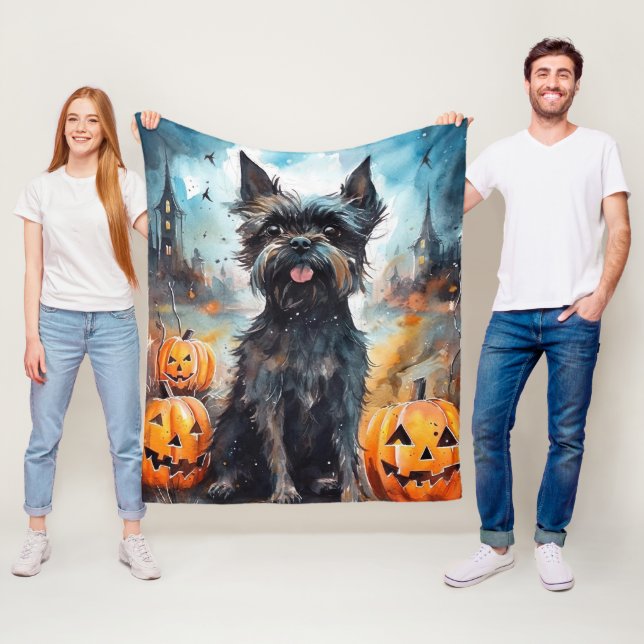 Halloween Affenpinscher Med Pumpa Skräck Fleecefilt (På plats)