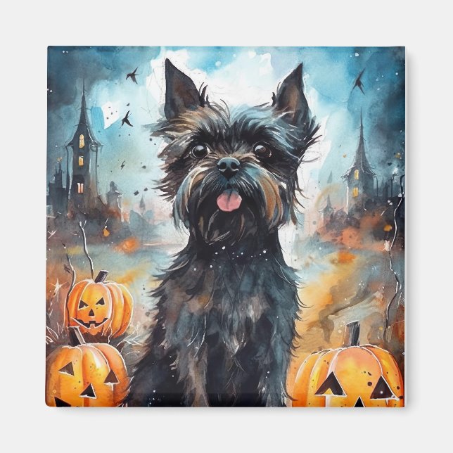Halloween Affenpinscher Med Pumpa Skräck Magnet (Framsidan)