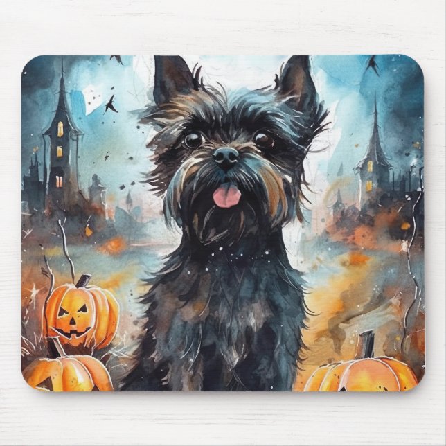 Halloween Affenpinscher Med Pumpa Skräck Musmatta (Framsidan)
