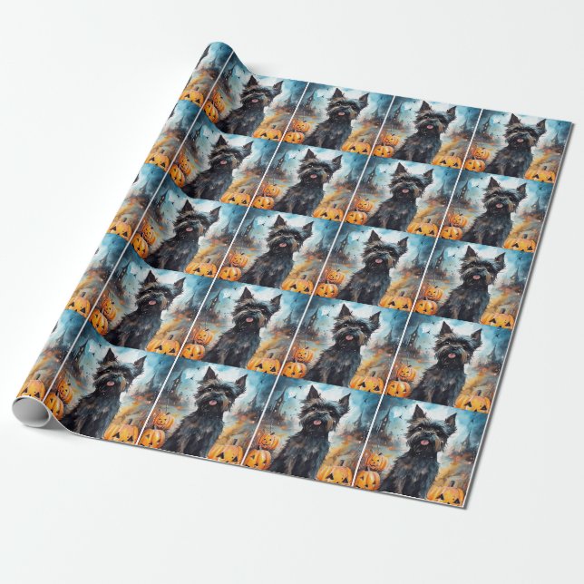 Halloween Affenpinscher Med Pumpa Skräck Presentpapper (Utrullad)
