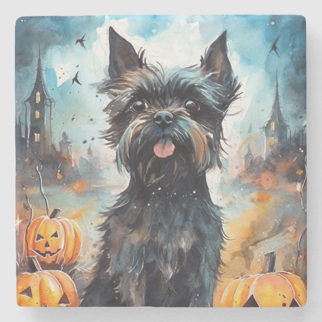 Halloween Affenpinscher Med Pumpa Skräck Stenunderlägg (Framsidan)