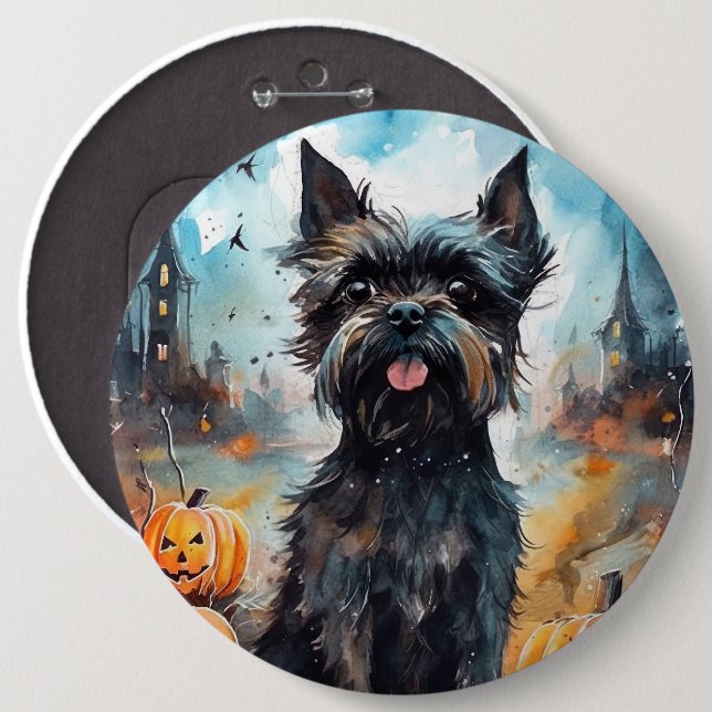 Halloween Affenpinscher Med Pumpa Skräckinjagande Knapp (Framsida & baksida)