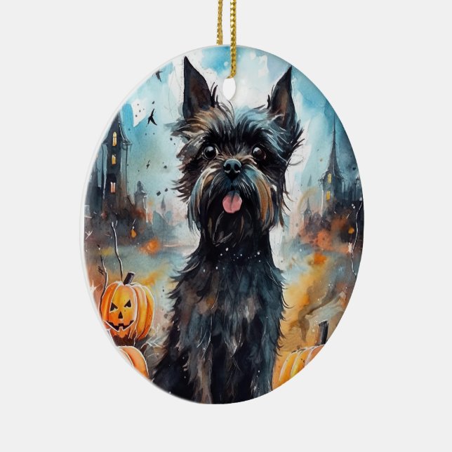 Halloween-affenpinscher med pumpor julgransprydnad keramik (Höger)
