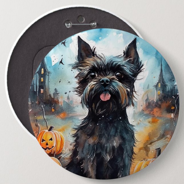Halloween-affenpinscher med pumpor knapp (Framsida & baksida)