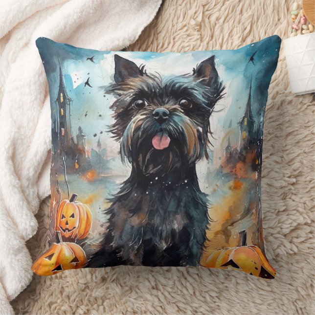 Halloween-affenpinscher med pumpor kudde (Filt)
