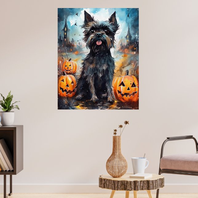 Halloween-affenpinscher med pumpor poster (Vardagsrum 3)