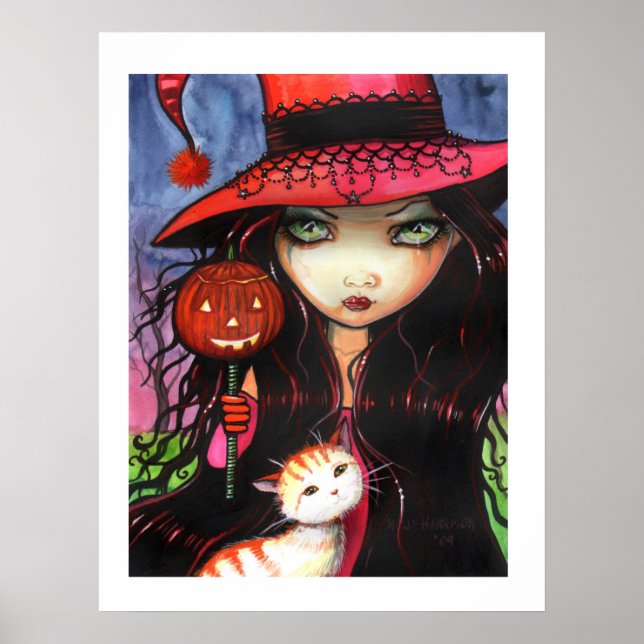 Halloween Affisch Häxa Katt av Molly Harrison (Framsidan)