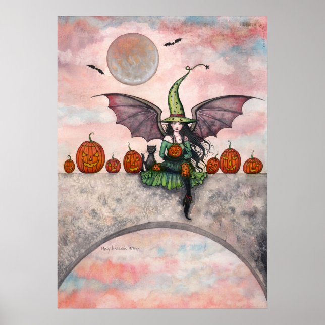 Halloween Affisch Häxa Katt Jack-O-Lyktor (Framsidan)