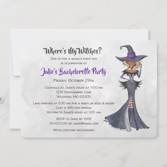 Halloween African America Witch Bachelorette Party Inbjudningar (Framsida)