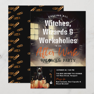 Halloween After Work Party Black Cat Pumpkin Black Inbjudningar