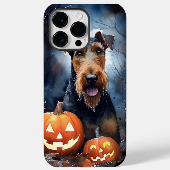 Halloween Airedale Med Pumpa Skräck (Baksida)