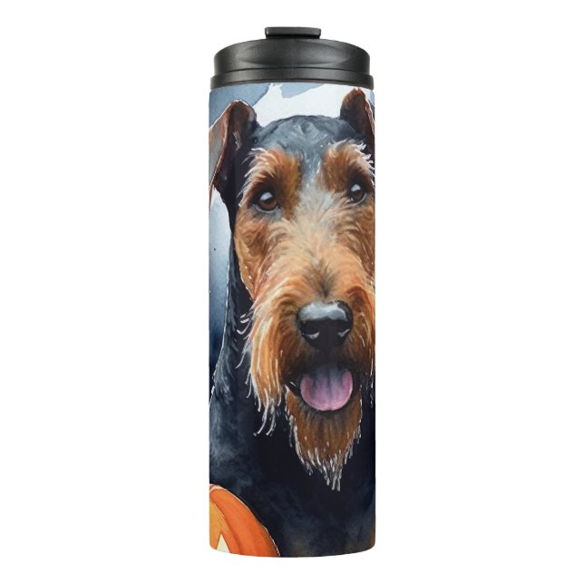 Halloween Airedale med pumpor (Framsida)