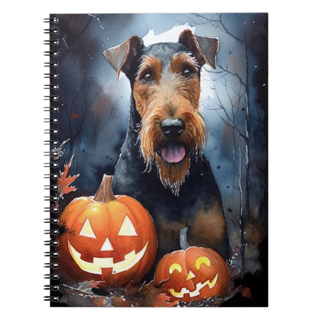 Halloween Airedale med pumpor Anteckningsbok (Framsidan)