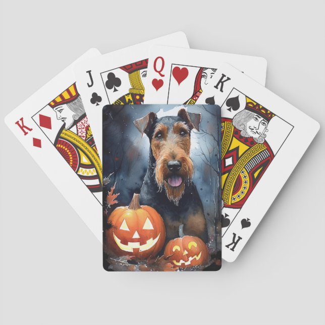 Halloween Airedale med pumpor Casinokort (Baksidan)