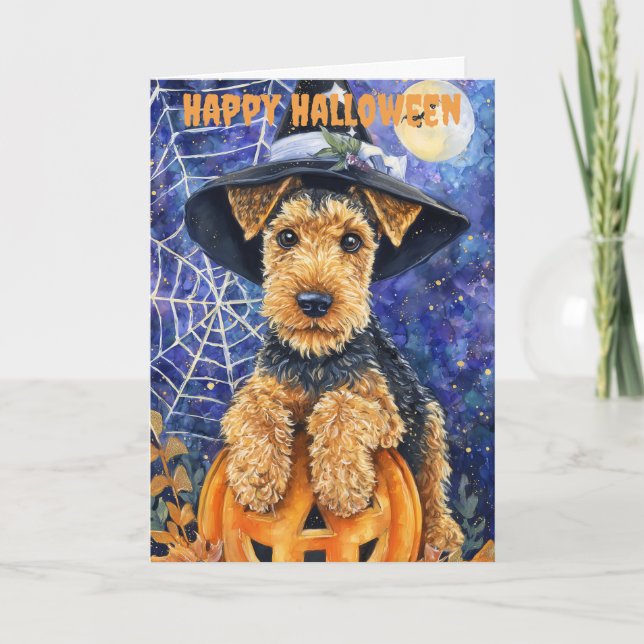 Halloween Airedale Terrier Helgkort (Framsida)