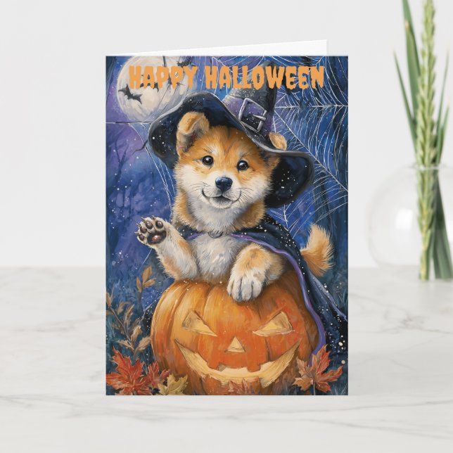 Halloween Akita Hund Helgkort (Framsida)