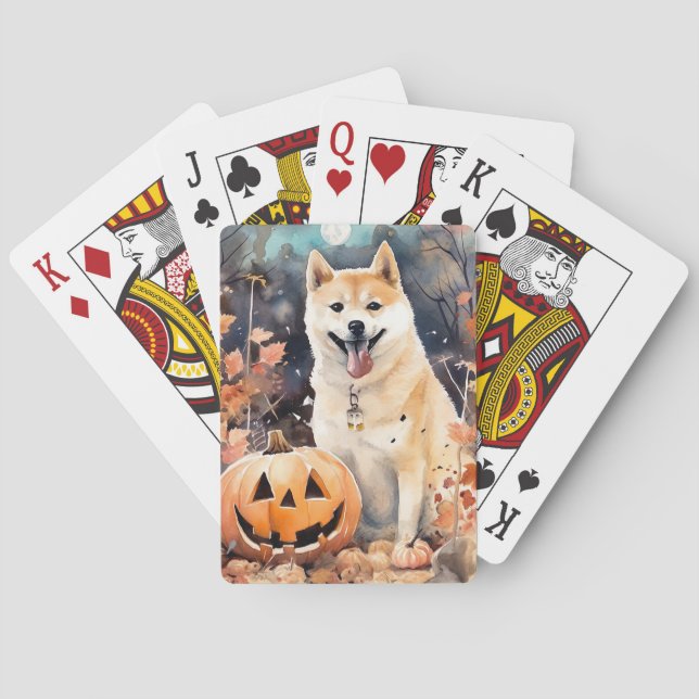 Halloween Akita med pumpor Scary Casinokort (Baksidan)