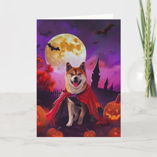 Halloween Akita Vampire Pumpkins Scary Kort (Framsida)