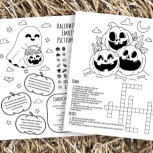 Halloween-aktivitetskalkylblad, för barn reklamblad