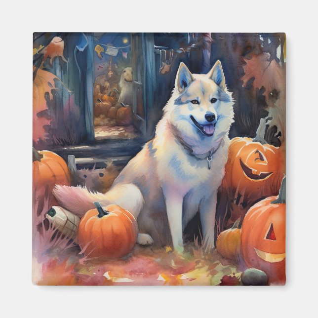 Halloween Alaska Malamute med påssjuka Magnet (Framsidan)