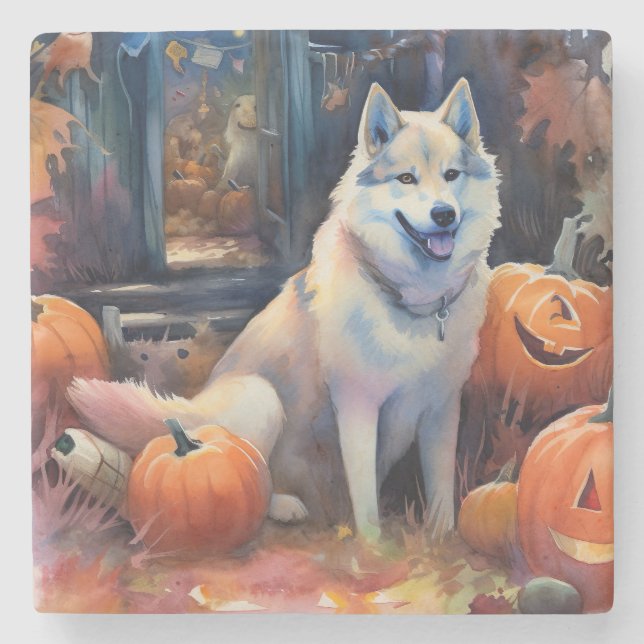 Halloween Alaska Malamute med påssjuka Stenunderlägg (Framsidan)