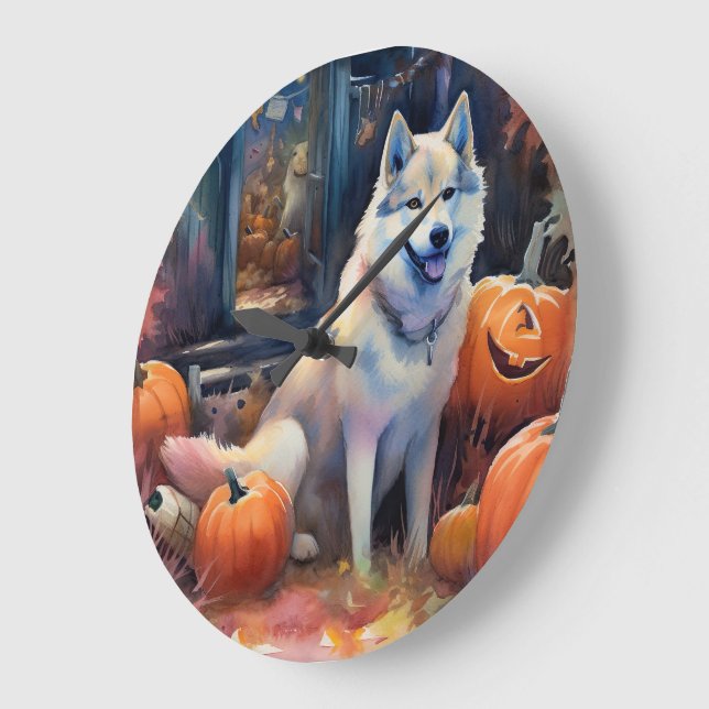 Halloween Alaska Malamute med påssjuka Stor Klocka (Vinkel)