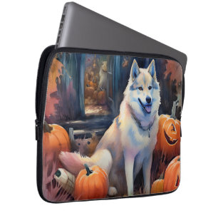 Halloween Alaskan Malamute Med Pumpa Skräckinjagan Laptop Fodral