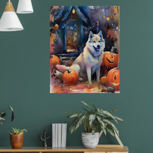 Halloween Alaskan Malamute Med Pumpa Skräckinjagan Poster