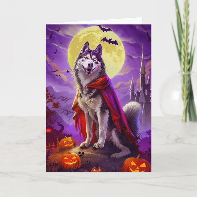 Halloween Alaskan Malamute Vampyr Pumpa Skräck  Kort (Framsida)