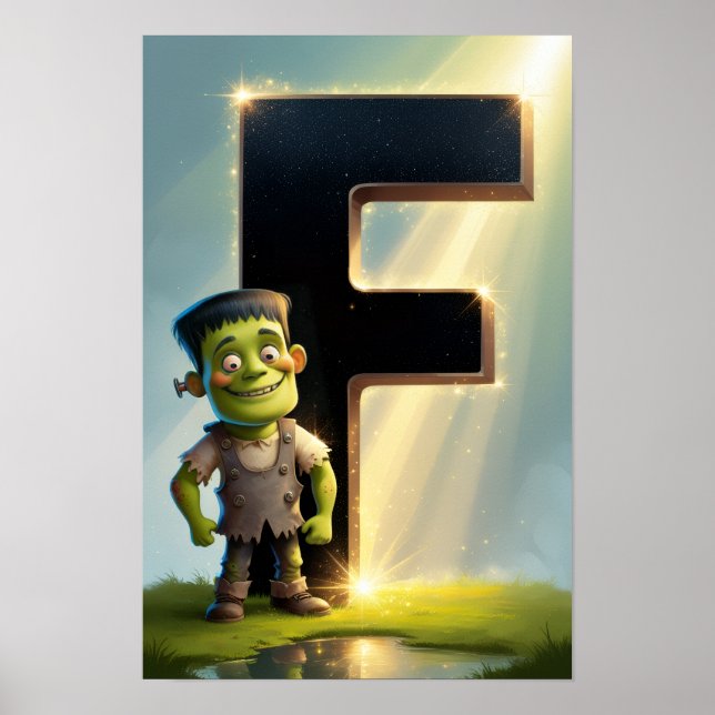 Halloween Alfabetet Barn ABC Bokstav F Poster (Framsidan)
