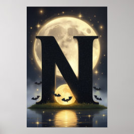 Halloween Alfabetet Barn ABC Bokstav N Poster