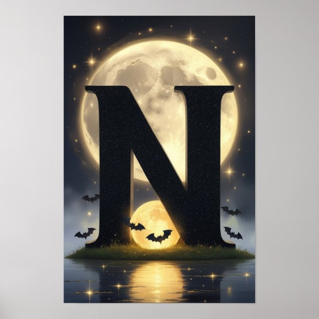 Halloween Alfabetet Barn ABC Bokstav N Poster (Framsidan)