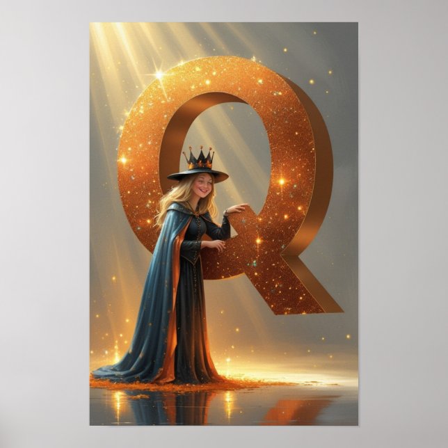 Halloween Alfabetet Barn ABC Bokstav Q Poster (Framsidan)