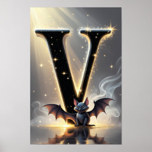 Halloween Alfabetet Barn ABC Bokstav V Poster