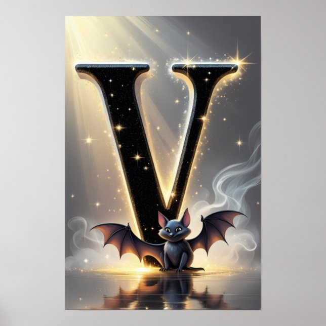 Halloween Alfabetet Barn ABC Bokstav V Poster (Framsidan)