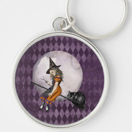 Halloween Alice i Wonderland Cheshire Cat Måne Rund Silverfärgad Nyckelring