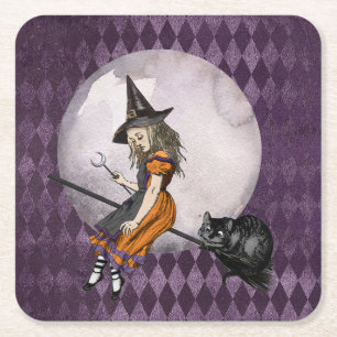 Halloween Alice i Wonderland Cheshire Cat Måne Underlägg Papper Kvadrat