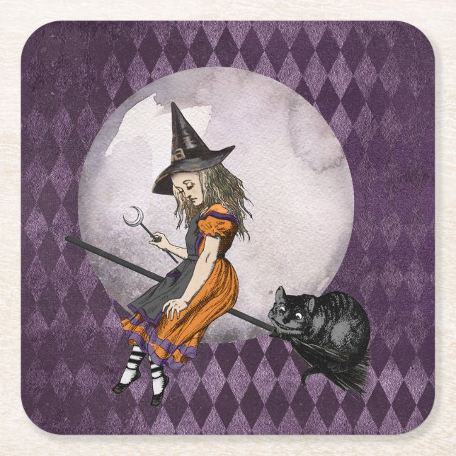Halloween Alice i Wonderland Cheshire Cat Måne Underlägg Papper Kvadrat (Framsidan)