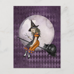 Halloween Alice i Wonderland Cheshire Cat Måne Vykort