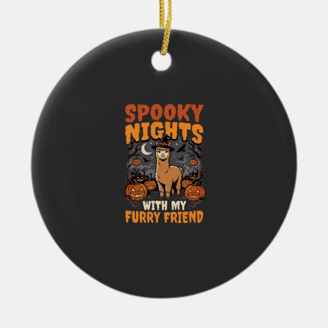 Halloween Alpacka Natt Julgransprydnad Keramik (Framsidan)