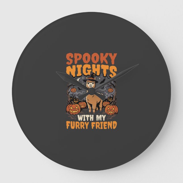 Halloween Alpacka Natt Stor Klocka (Framsida)