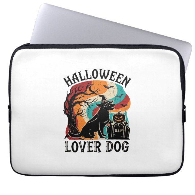 Halloween Älskar Hund Häxa Hatt Pumpa Gravsten_1 Laptop Fodral (Framsidan)