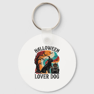 Halloween Älskar Hund Häxa Hatt Pumpa Gravsten_1 Nyckelring