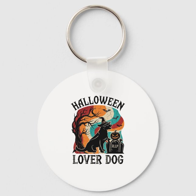 Halloween Älskar Hund Häxa Hatt Pumpa Gravsten_1 Nyckelring (Framsida)