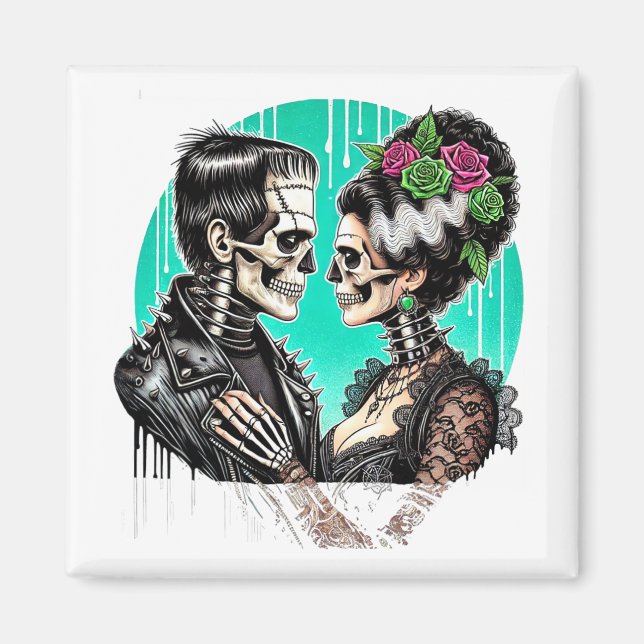 Halloween-älskare Frankensteins skelett för män oc Magnet (Framsidan)