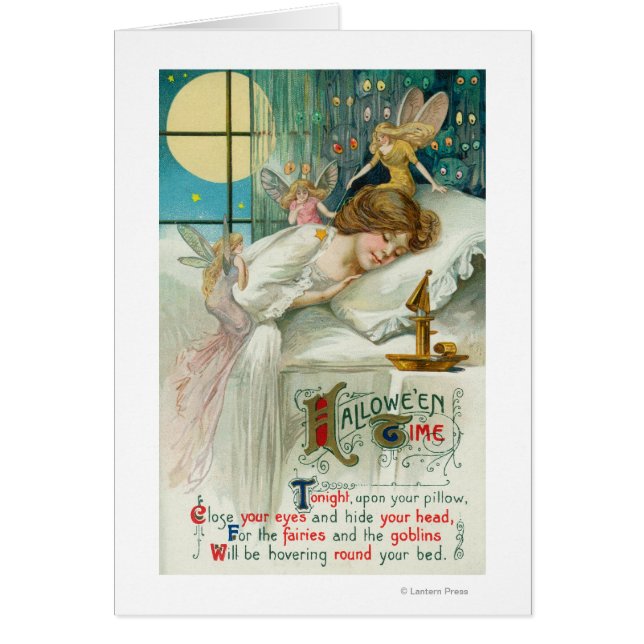 Halloween-Älvor runt sömnkvinnor Hälsningskort (Framsidan)